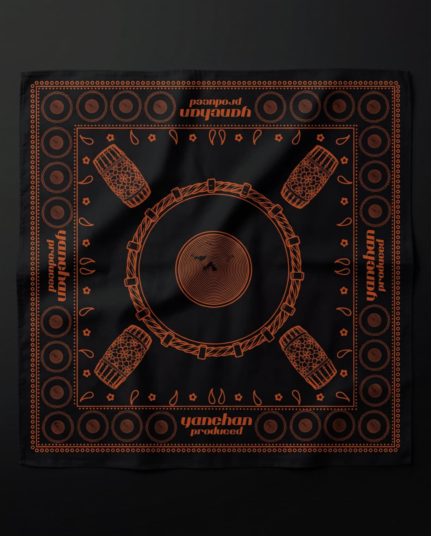 Tour Bandana, Black / Burnt Orange, front view
